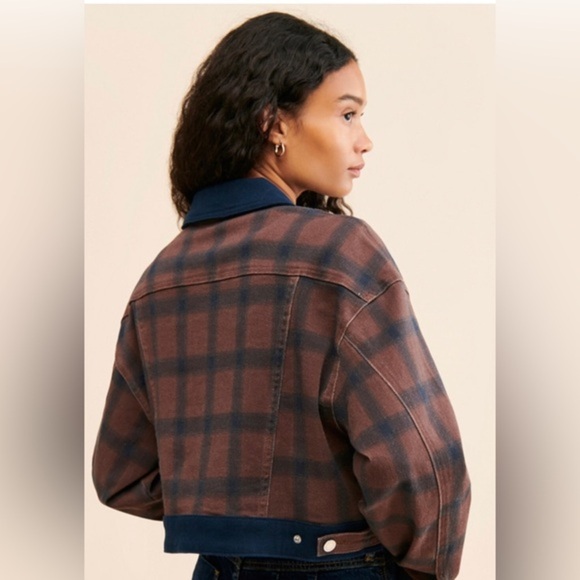 WeWoreWhat modern plaid stretch twill colorblock denim jacket size medium new - Picture 9 of 17